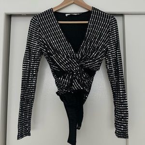 Astr The Label Tinsley Long Sleeve Bodysuit Black/Silver XS